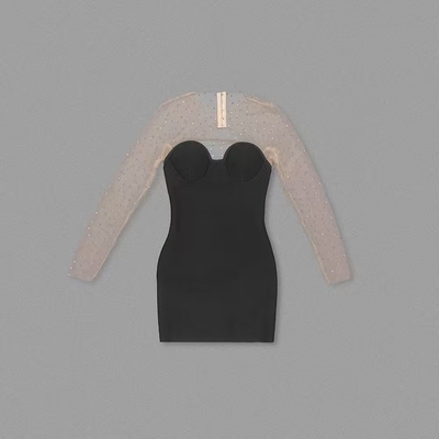 LS2603 Party Bandage Dress Elegant and Chic Hollow Out Sexy Nightclub Casual Dress with Mesh Fabric 7 Days Fast Sampling