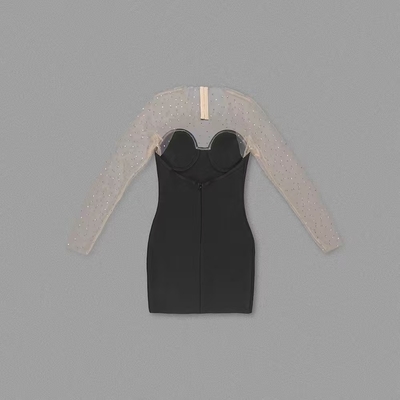 LS2603 Party Bandage Dress Elegant and Chic Hollow Out Sexy Nightclub Casual Dress with Mesh Fabric 7 Days Fast Sampling