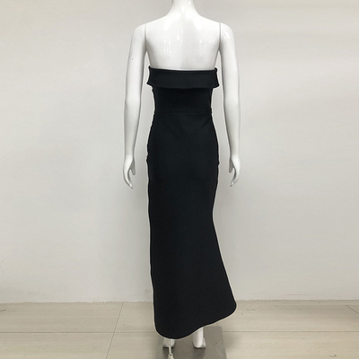 Elegant Luxury Rhinestone Slit end Polyester Bandage Cocktail Strapless Evening Dress with Non-woven Fabric Weaving Method