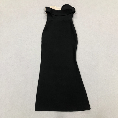 Elegant Luxury Rhinestone Slit end Polyester Bandage Cocktail Strapless Evening Dress with Non-woven Fabric Weaving Method