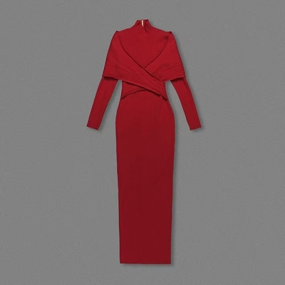 LS2589 Long Sleeve Nightclub Clothing for Women's Christmas in Winter Dress made of Bandage Fabric