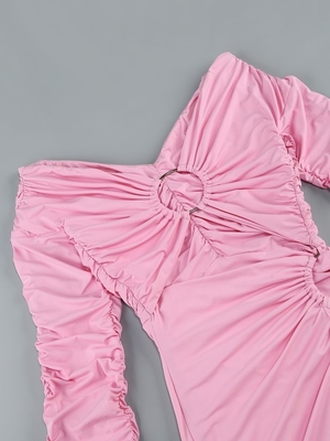 LS2489 Spring Women's V-Neck Long Sleeve Pink Dress Lady's Formal Dress Slim Sexy Hollow Out Dress A-Line V-Neck Mini