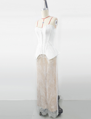 Straight Hem Lace Maxi Dress Strapless Party Dress for Women Sexy and Elegant White Bodycon Dress without Pockets
