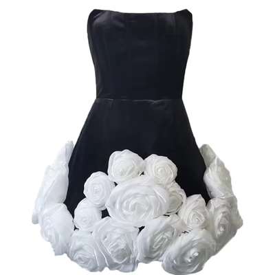 Polyester Fabric Elegant Strapless Summer Dress Sexy Strapless Floral Women's Party Mini Dress