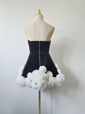Polyester Fabric Elegant Strapless Summer Dress Sexy Strapless Floral Women's Party Mini Dress