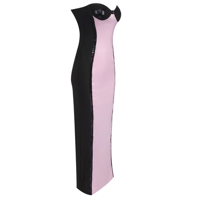 Crown-Shaped Waistline and Shimmering Sequins Make this Strapless Maxi Evening Dress a Showstopper Polyester Fabric