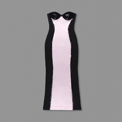 Crown-Shaped Waistline and Shimmering Sequins Make this Strapless Maxi Evening Dress a Showstopper Polyester Fabric