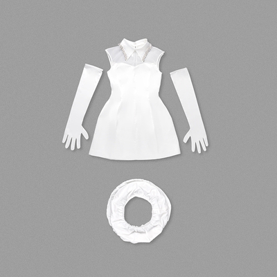 SB3107 Water Diamond White Sleeveless Dress for Elegant Pearl Gloves and Satin Fabric Customizable Logo Position