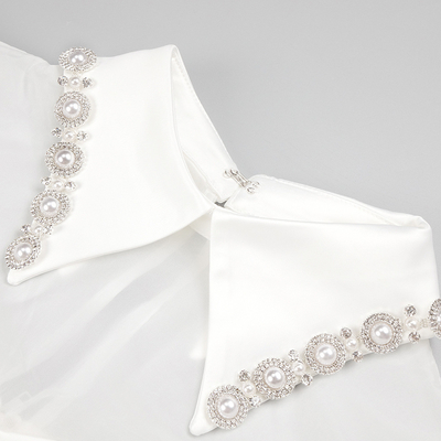 SB3107 Water Diamond White Sleeveless Dress for Elegant Pearl Gloves and Satin Fabric Customizable Logo Position