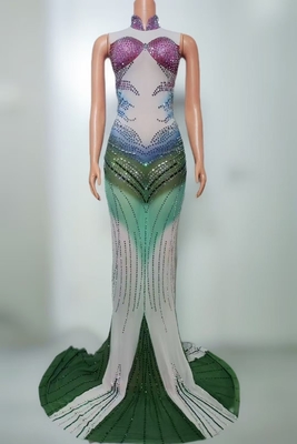7-Day Fast Sample Shimmering Rhinestone High Neck Floor-Length Gown for Luxurious Diamond Bodycon Performance Dress