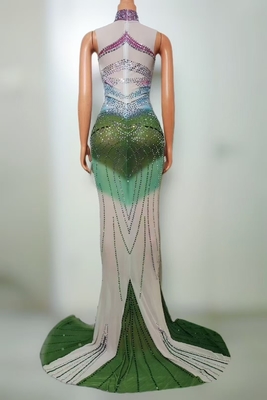 7-Day Fast Sample Shimmering Rhinestone High Neck Floor-Length Gown for Luxurious Diamond Bodycon Performance Dress
