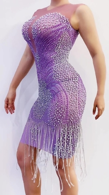 Elegant AD2485 Kimshein Luxurious Fringe Sleeveless Crystal Mesh Evening Dress Diamond Classic Dress for Breathability
