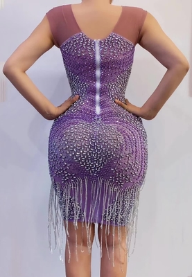 Elegant AD2485 Kimshein Luxurious Fringe Sleeveless Crystal Mesh Evening Dress Diamond Classic Dress for Breathability