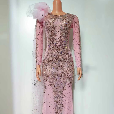 Adults' AD2484 Floor Length Shimmering Evening Dress with Handmade Crystal Performance and Water Drill