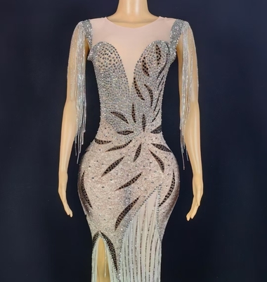 AD2355 Luxurious Crystal Tassel Evening Dress for Women Handcrafted and Sexy Made in Guangdong Supports Needlework Craft
