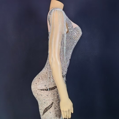 AD2355 Luxurious Crystal Tassel Evening Dress for Women Handcrafted and Sexy Made in Guangdong Supports Needlework Craft