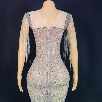 AD2355 Luxurious Crystal Tassel Evening Dress for Women Handcrafted and Sexy Made in Guangdong Supports Needlework Craft