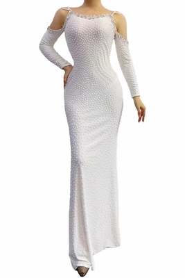 AD1832 Pearl Cocktail Dress Sophisticated Mermaid Wedding Gown for Stage Performances and Dance Shows