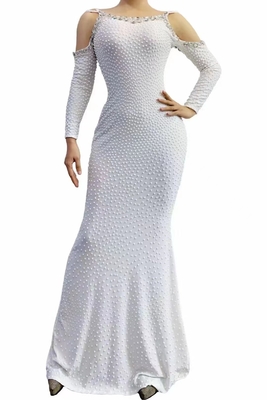 AD1832 Pearl Cocktail Dress Sophisticated Mermaid Wedding Gown for Stage Performances and Dance Shows