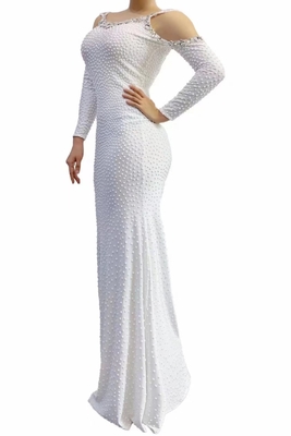 AD1832 Pearl Cocktail Dress Sophisticated Mermaid Wedding Gown for Stage Performances and Dance Shows