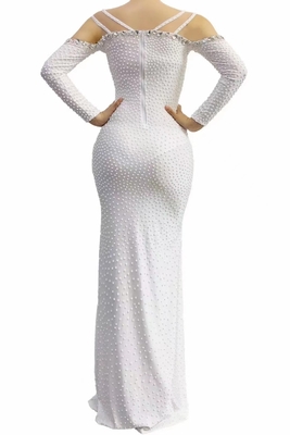 AD1832 Pearl Cocktail Dress Sophisticated Mermaid Wedding Gown for Stage Performances and Dance Shows