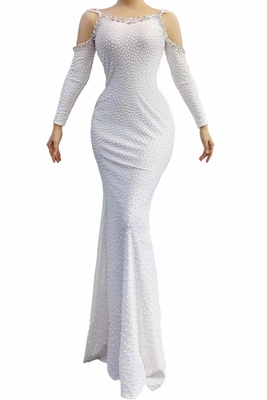AD1832 Pearl Cocktail Dress Sophisticated Mermaid Wedding Gown for Stage Performances and Dance Shows