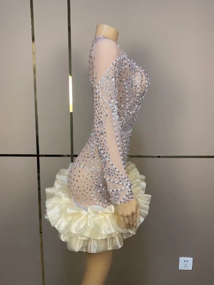 Manufactured AD1838 Deep V-neck Long Sleeve Performance Delicate Pearl 3D Floral Mini Skirt for Snowmobile Application