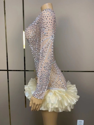 Manufactured AD1838 Deep V-neck Long Sleeve Performance Delicate Pearl 3D Floral Mini Skirt for Snowmobile Application