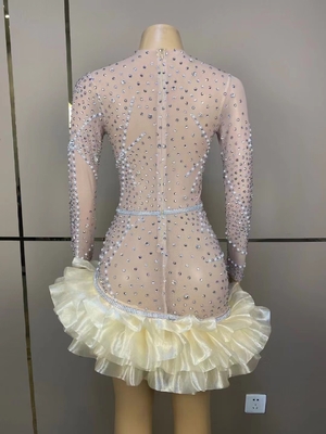 Manufactured AD1838 Deep V-neck Long Sleeve Performance Delicate Pearl 3D Floral Mini Skirt for Snowmobile Application
