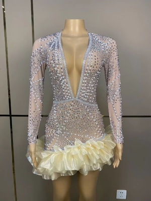 Manufactured AD1838 Deep V-neck Long Sleeve Performance Delicate Pearl 3D Floral Mini Skirt for Snowmobile Application