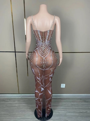 AD1839 Model Water Diamond Luxurious Long Evening Gown for Women's Party and Sexy Look Chiffon Dress Needlework Support