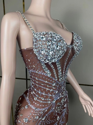 AD1839 Model Water Diamond Luxurious Long Evening Gown for Women's Party and Sexy Look Chiffon Dress Needlework Support