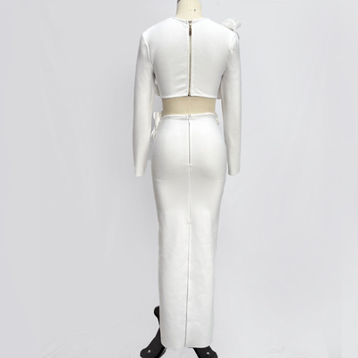 Kimshein Square Neck White Long Sleeve Short Skirt Set Fashionable and Sexy Two-piece Set with Beautiful Flowers