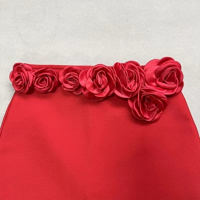 Kimshein Square Neck White Long Sleeve Short Skirt Set Fashionable and Sexy Two-piece Set with Beautiful Flowers