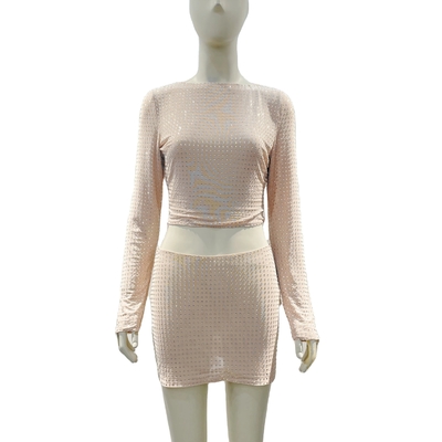 SR2296 Women's Summer Set Elegant 2-Piece See-Through Clothing for Parties and Dances Grid Fabric Pic Color