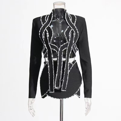Guangdong Made SR2290 Luxury Women's Spring and Autumn Crystal Two-Piece Suit Black Evening Dress for Women's Dance Party