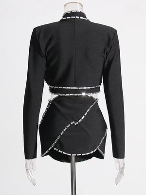 Guangdong Made SR2290 Luxury Women's Spring and Autumn Crystal Two-Piece Suit Black Evening Dress for Women's Dance Party