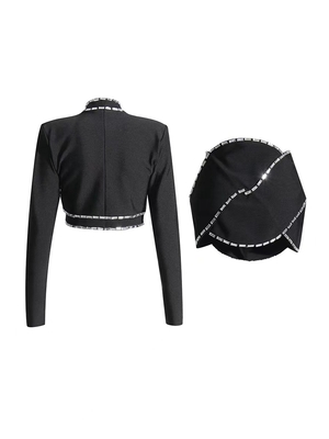 Guangdong Made SR2290 Luxury Women's Spring and Autumn Crystal Two-Piece Suit Black Evening Dress for Women's Dance Party