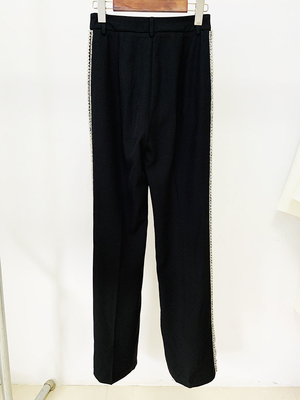 V-Neck Business Two-Piece Long Pants Set for Women Formal Luxury Crystal Black Fashion Suit Set Shuttle Weaving Method