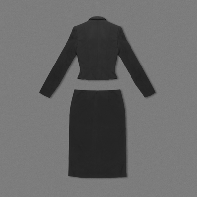 SR2281 Black Long Sleeve Two-Piece Sexy Suit for Women Fashion Dress Set with Suit Jacket Hollow Out Night Party Outfit