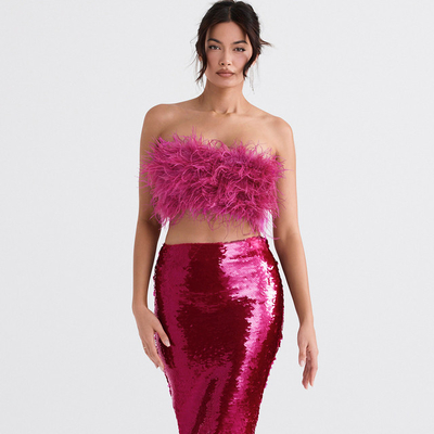 SS2231 Women's Two-Piece Clubwear Sequin Dress in Pure Color with Elegant Party Evening Gown