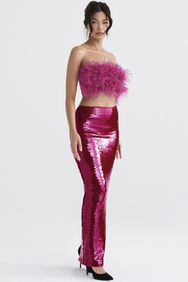 SS2231 Women's Two-Piece Clubwear Sequin Dress in Pure Color with Elegant Party Evening Gown
