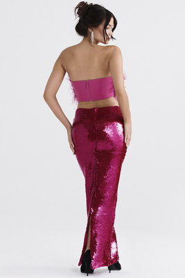 SS2231 Women's Two-Piece Clubwear Sequin Dress in Pure Color with Elegant Party Evening Gown
