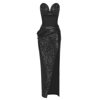 SS2226 Women's Strapless Evening Dress Shiny Sequined Two-Piece Set for Summer Parties