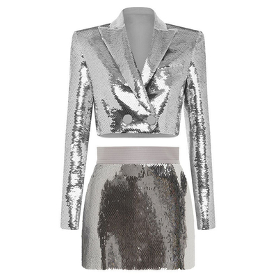 Kimshein SS2218 Spring Dress Shiny Fabric Fashion Two-Piece Women's Short Suit for Everyday Outfit Clothing