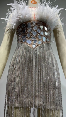 ED2647 Party Style Off-Shoulder Sexy Club Dress Luxurious Feather Sequin and Crystal Fringe Mini Dress for Women