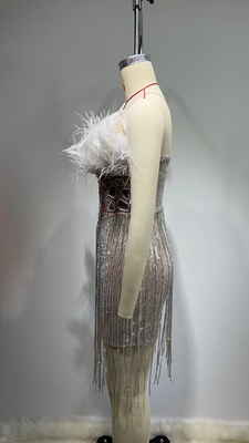 ED2647 Party Style Off-Shoulder Sexy Club Dress Luxurious Feather Sequin and Crystal Fringe Mini Dress for Women