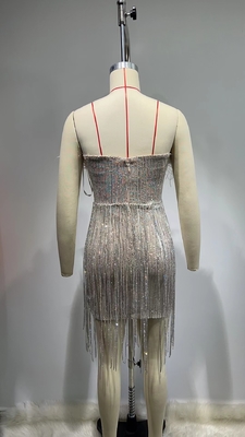 ED2647 Party Style Off-Shoulder Sexy Club Dress Luxurious Feather Sequin and Crystal Fringe Mini Dress for Women