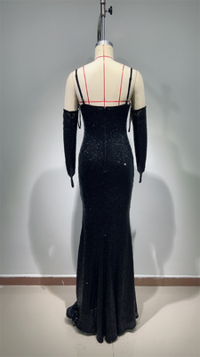Summer ED2670 Sexy Long Shiny Slit Sleeveless Maxi Formal Elegant Black Party Gold Sequin Women's Evening Dress for Summer