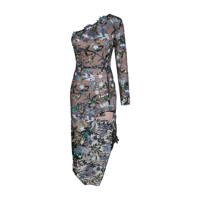 ED2620 Retro Single Shoulder Short Skirt Sexy Series Belt Side Slit Mid-length Dress Women's Evening Dress